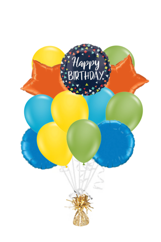 Navy with Colorful Shapes Happy Birthday Balloon Bouquet