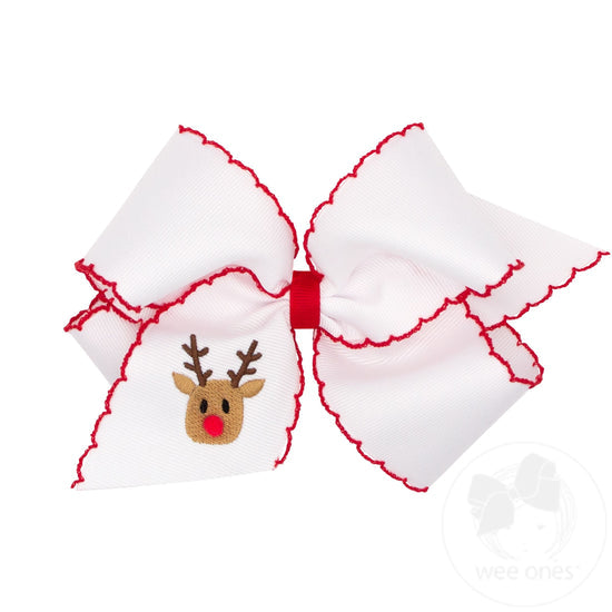 Reindeer King Grosgrain Hair Bow with Moonstitch Edge