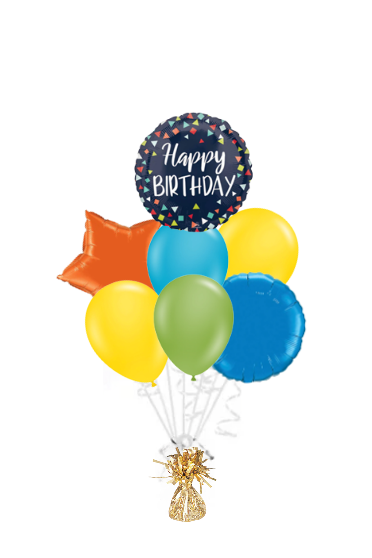 Navy with Colorful Shapes Happy Birthday Balloon Bouquet