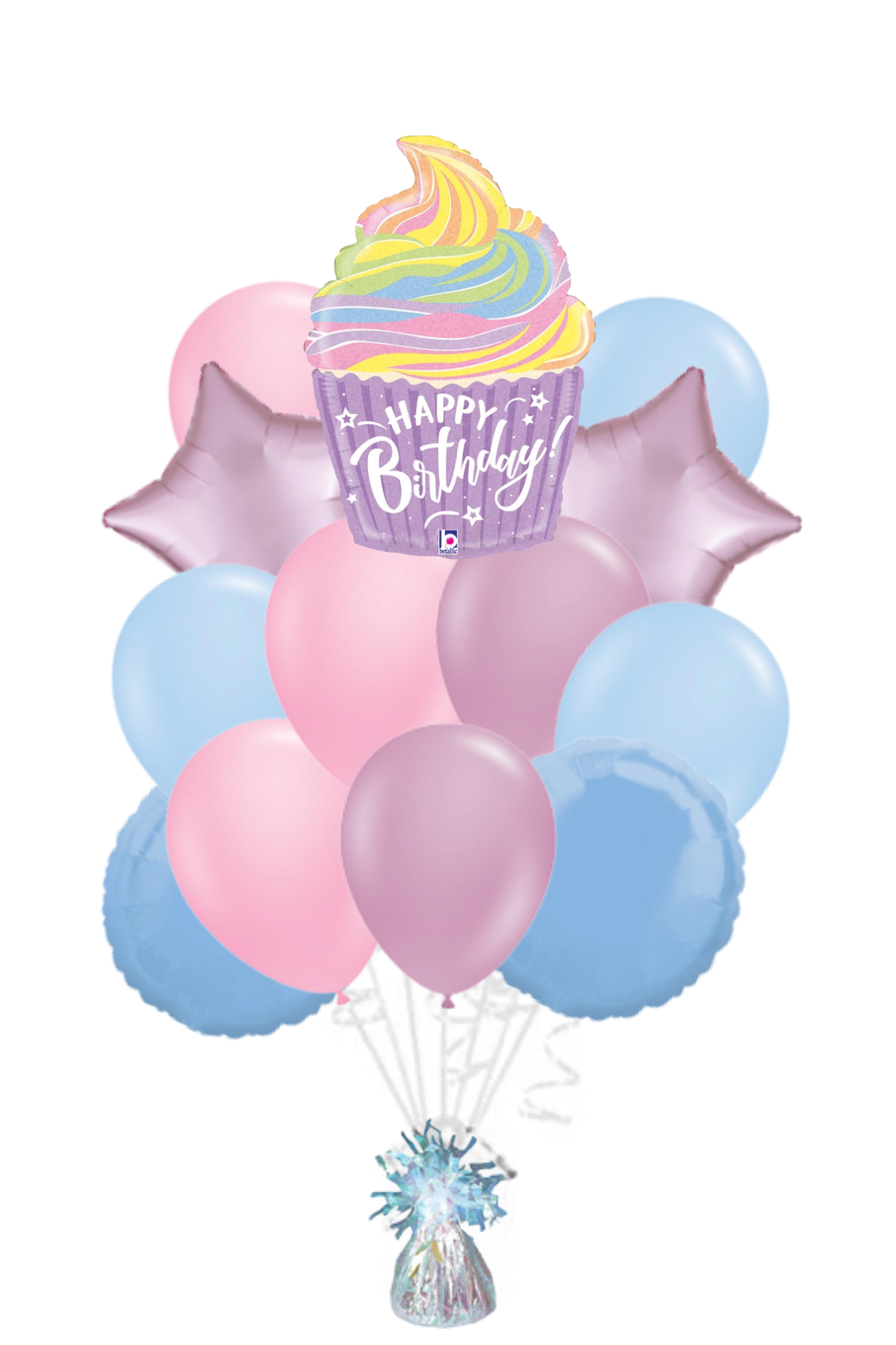 Pastel Birthday Cupcake Happy Birthday Balloon Bouquet