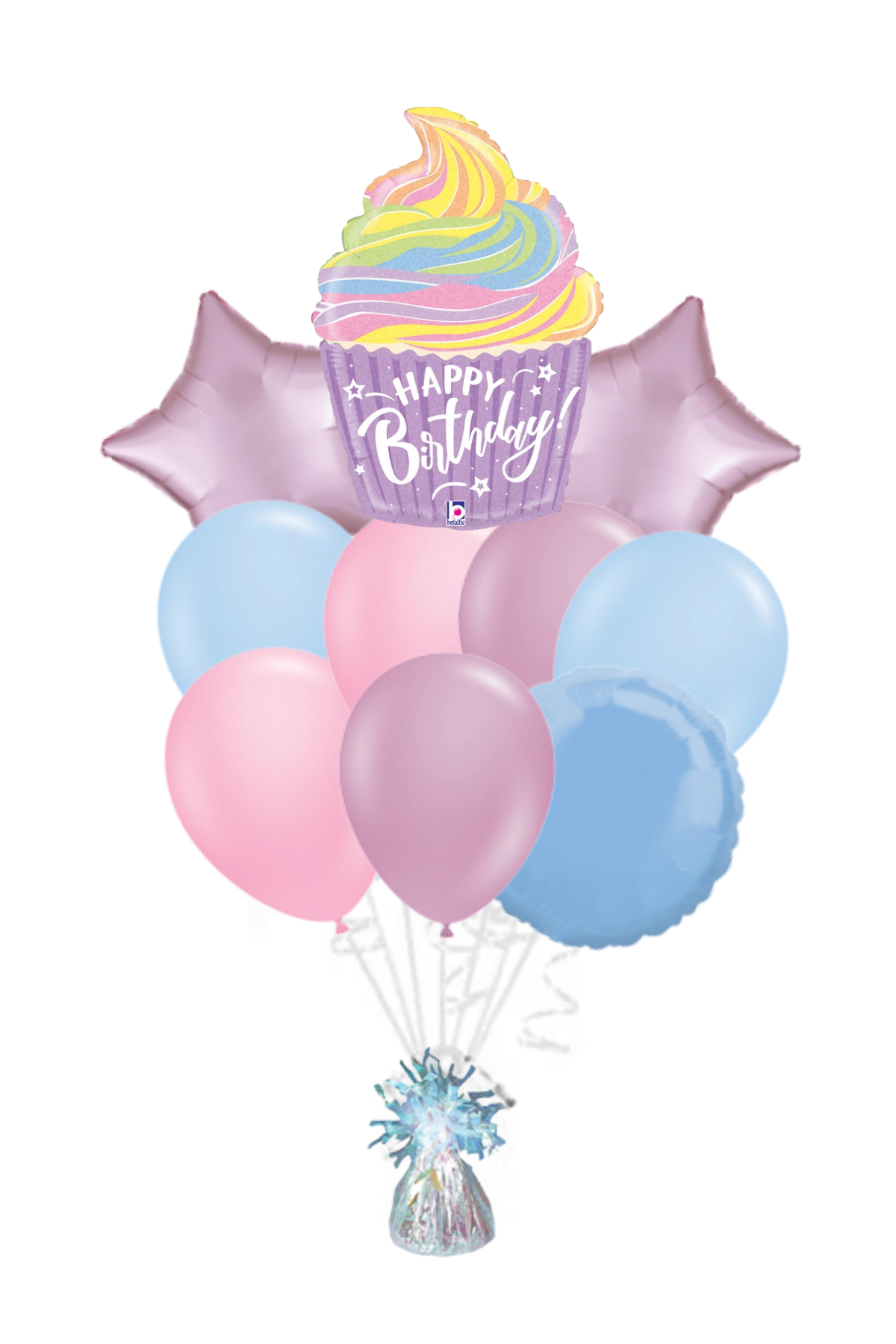 Pastel Birthday Cupcake Happy Birthday Balloon Bouquet