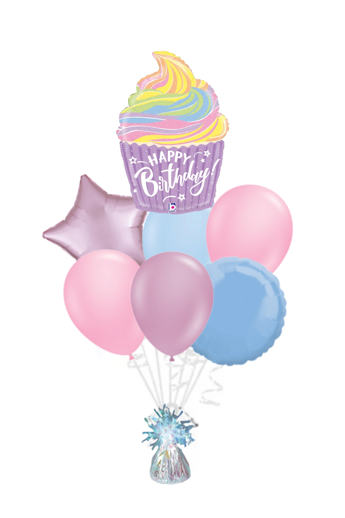 Pastel Birthday Cupcake Happy Birthday Balloon Bouquet