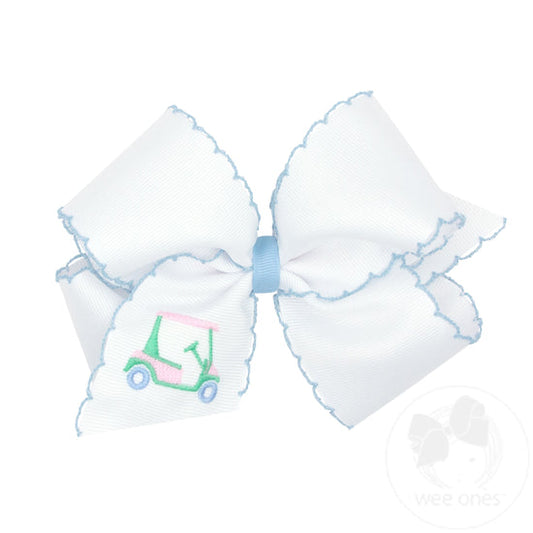 King Grosgrain Hair Bow with Moonstitch Edge and Golf Cart Embroidery