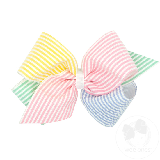Color Block Seersucker and Grosgrain Overlay Hair Bow