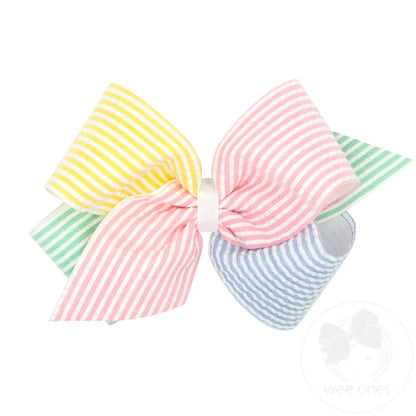 Color Block Seersucker and Grosgrain Overlay Hair Bow