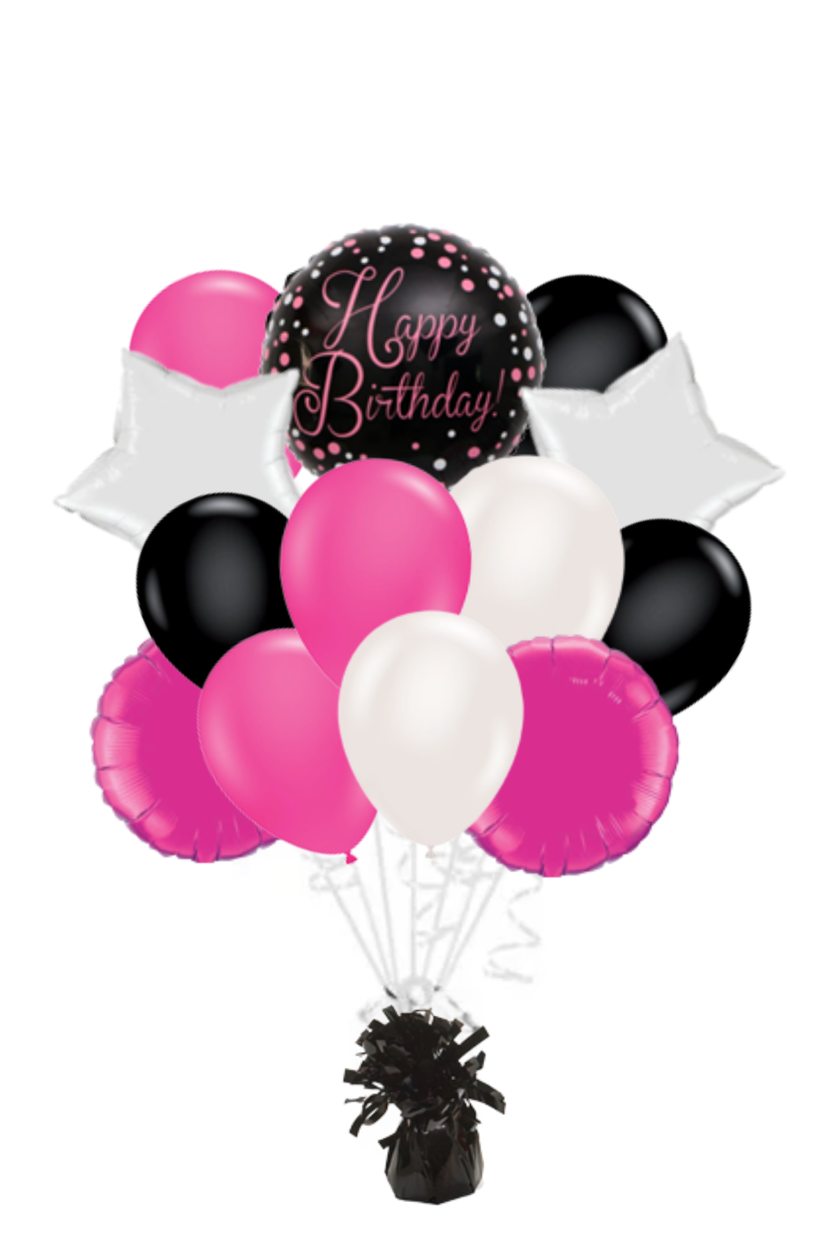 Pink & Black Polka Dot Happy Birthday Balloon Bouquet