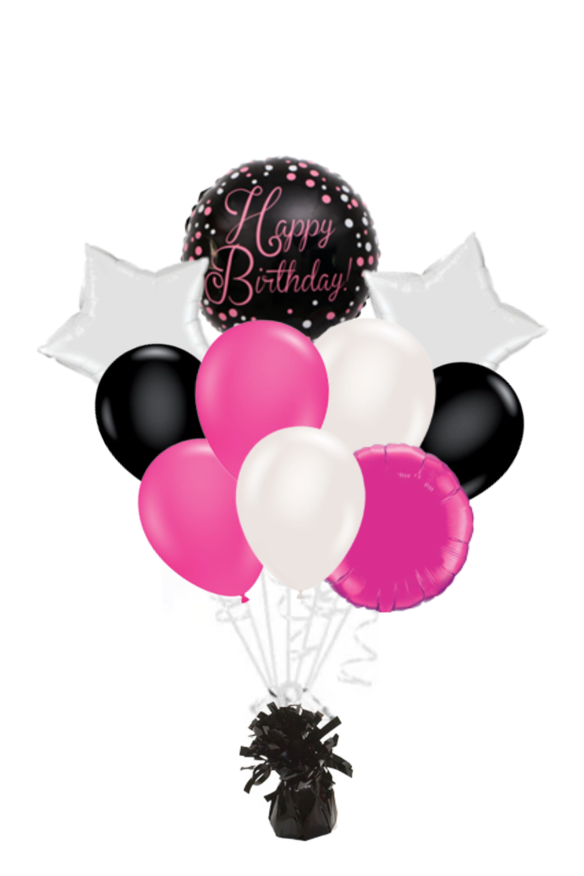 Pink & Black Polka Dot Happy Birthday Balloon Bouquet