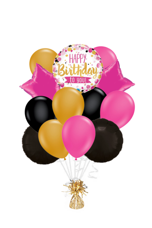 Pink & Gold Happy Birthday Balloon Bouquet