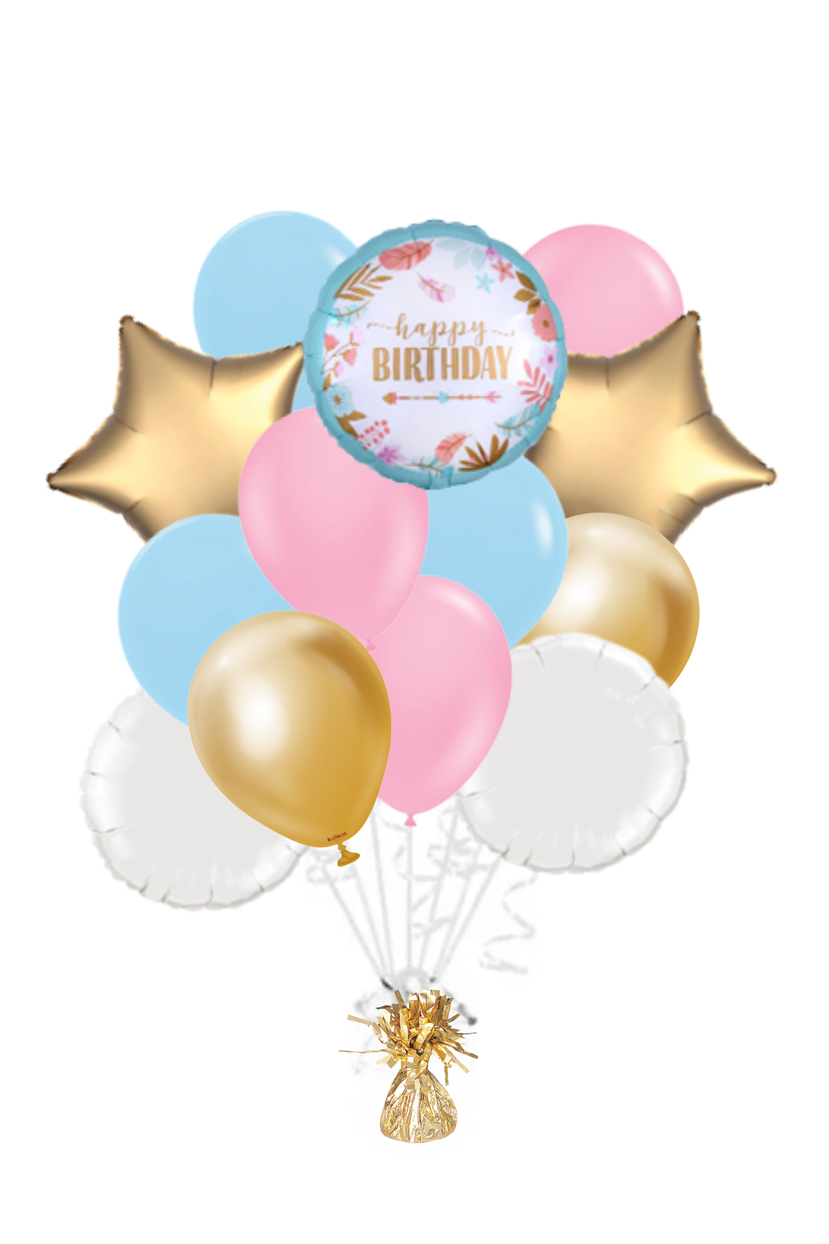 Boho Happy Birthday Foil Balloon Bouquet