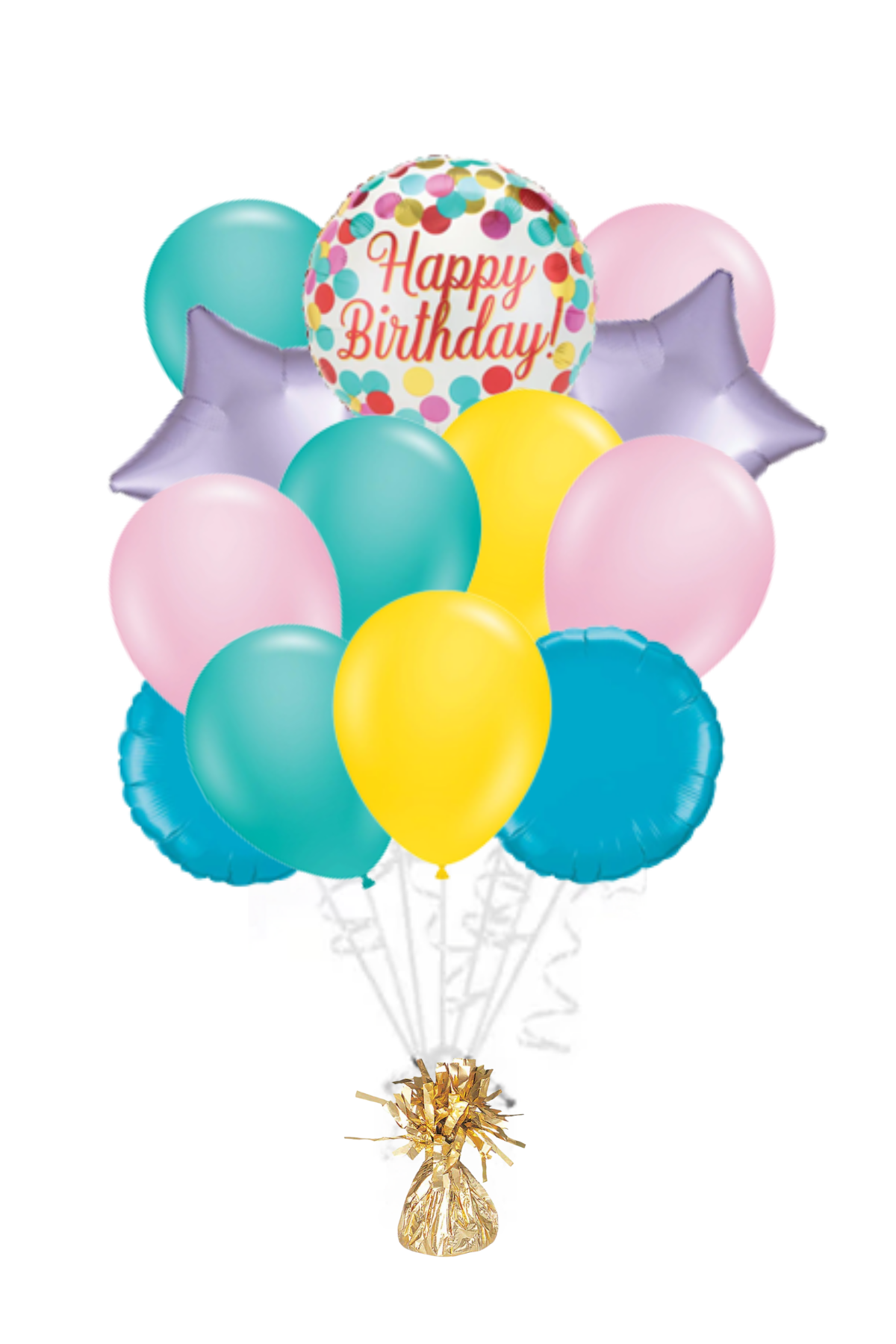 Polka Dots on White Happy Birthday Balloon Bouquet