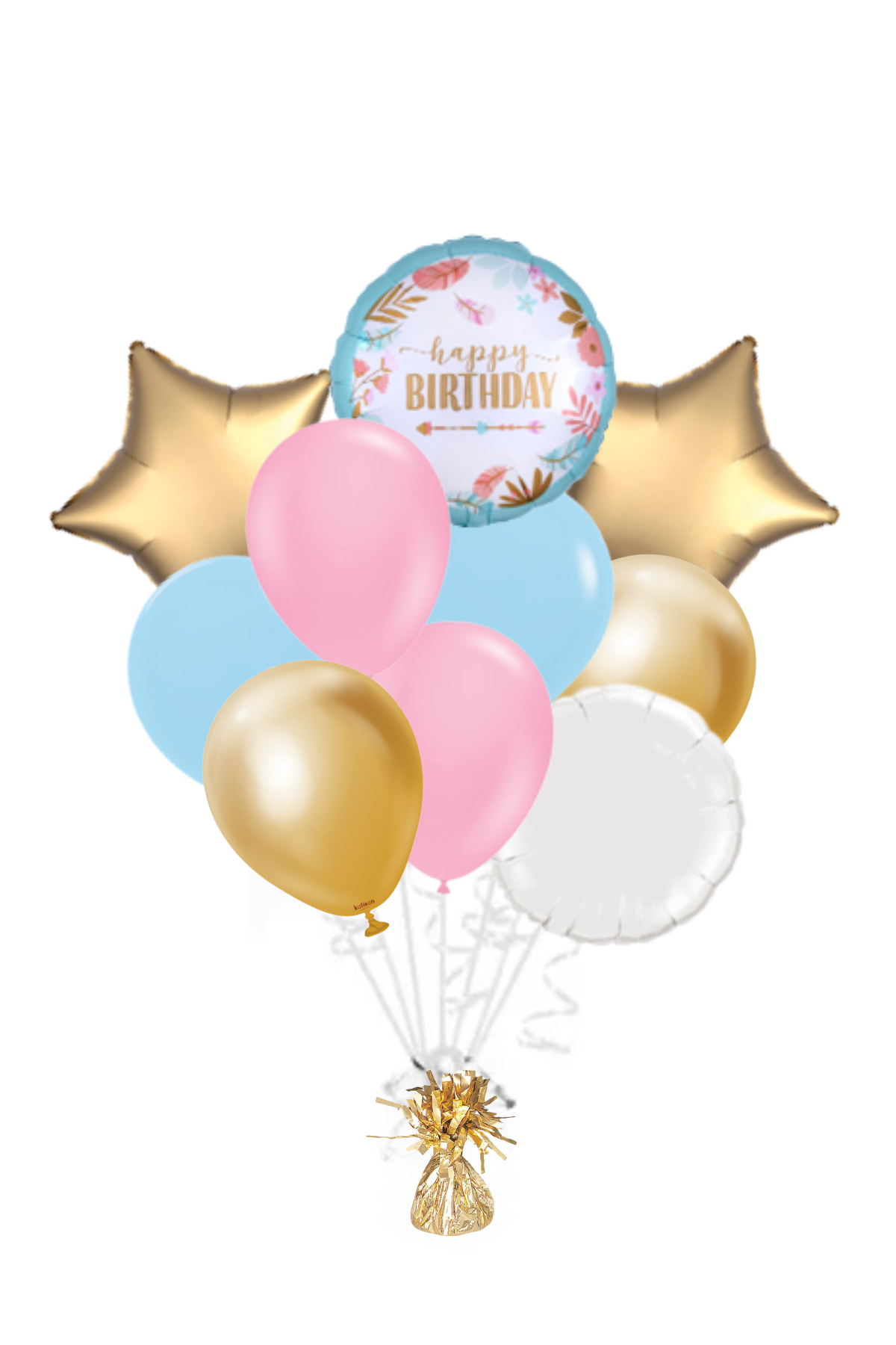 Boho Happy Birthday Foil Balloon Bouquet