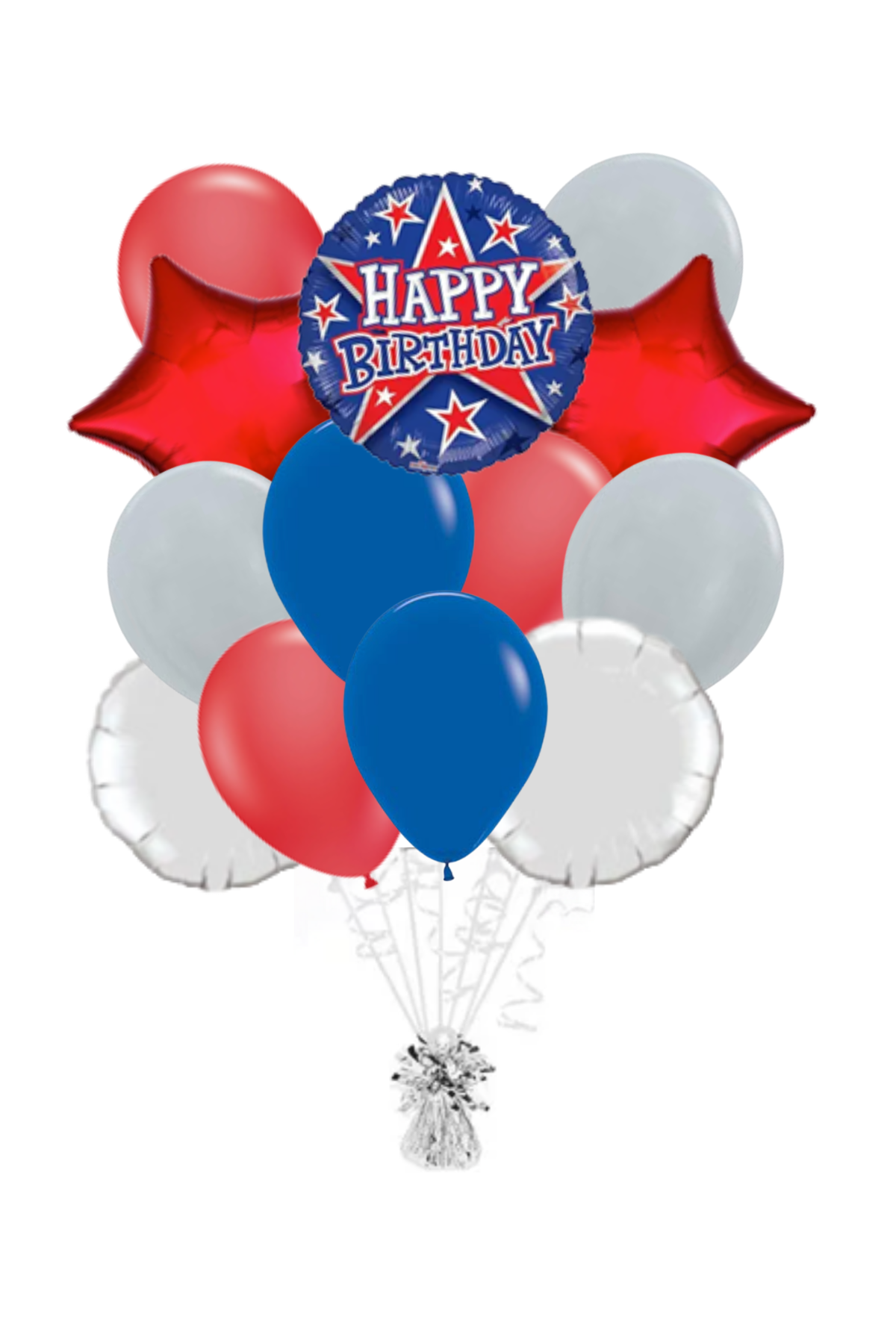 Red & Blue Stars Happy Birthday Balloon Bouquet