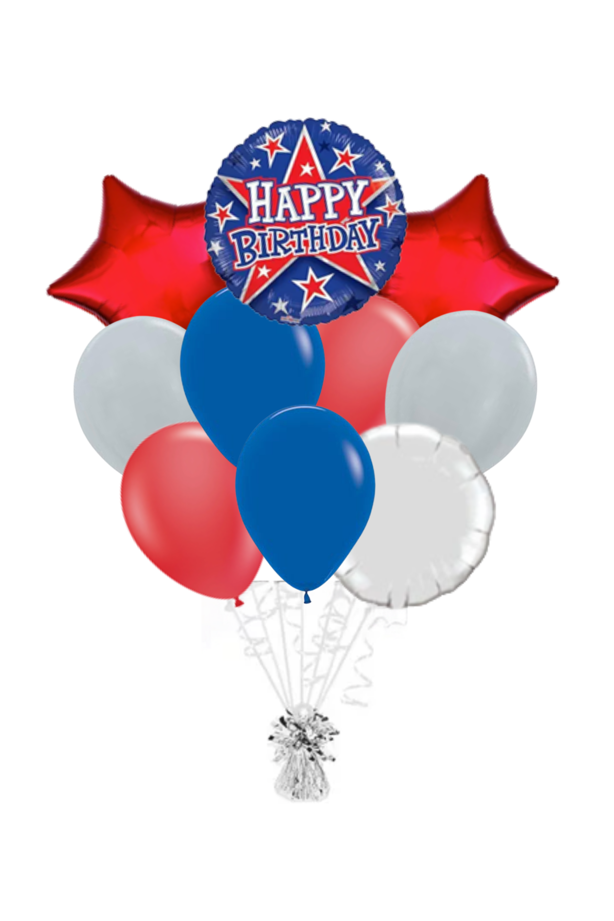 Red & Blue Stars Happy Birthday Balloon Bouquet