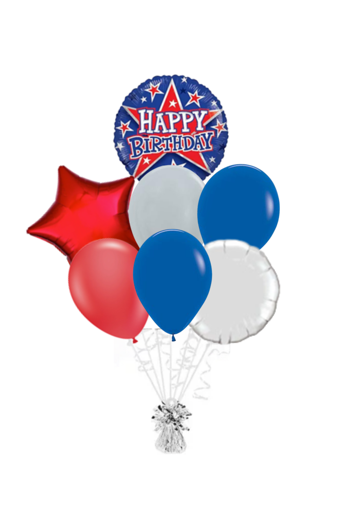 Red & Blue Stars Happy Birthday Balloon Bouquet