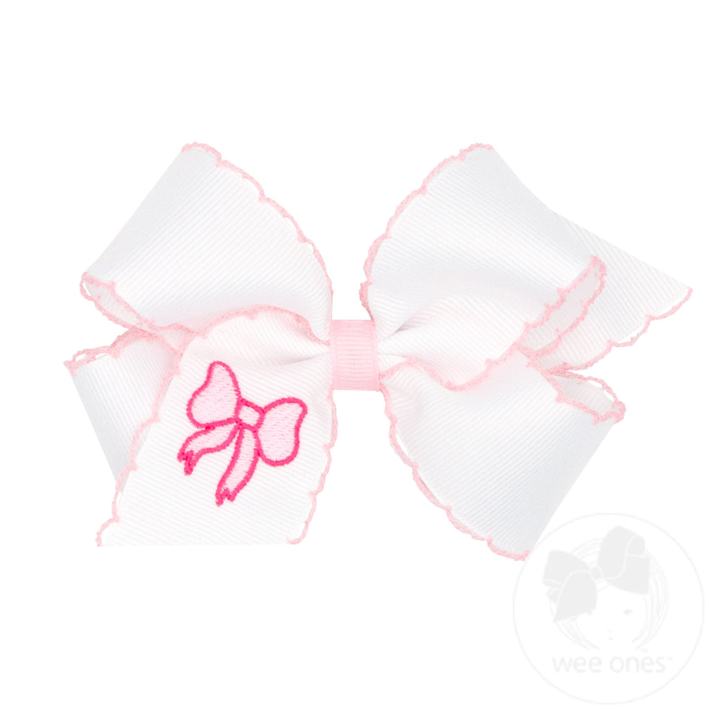 Bow Embroidered Grosgrain Hair Bow with Moonstitch Edge