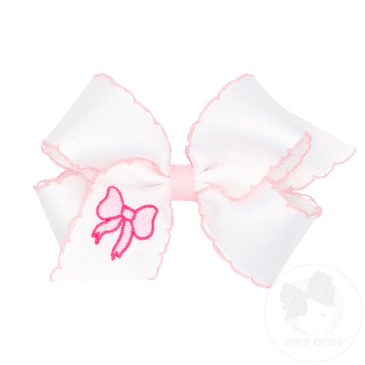 Bow Embroidered Grosgrain Hair Bow with Moonstitch Edge