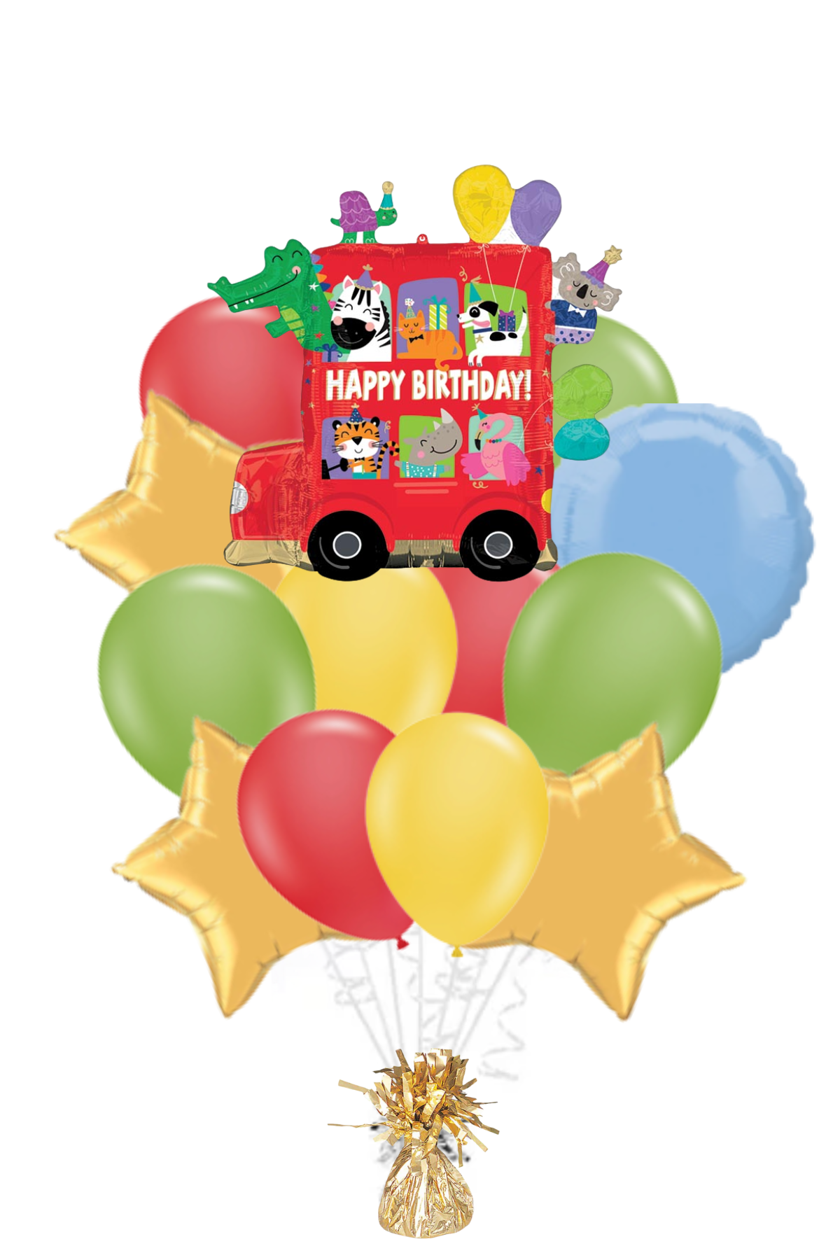 Animal Party Bus Happy Birthday Balloon Bouquet