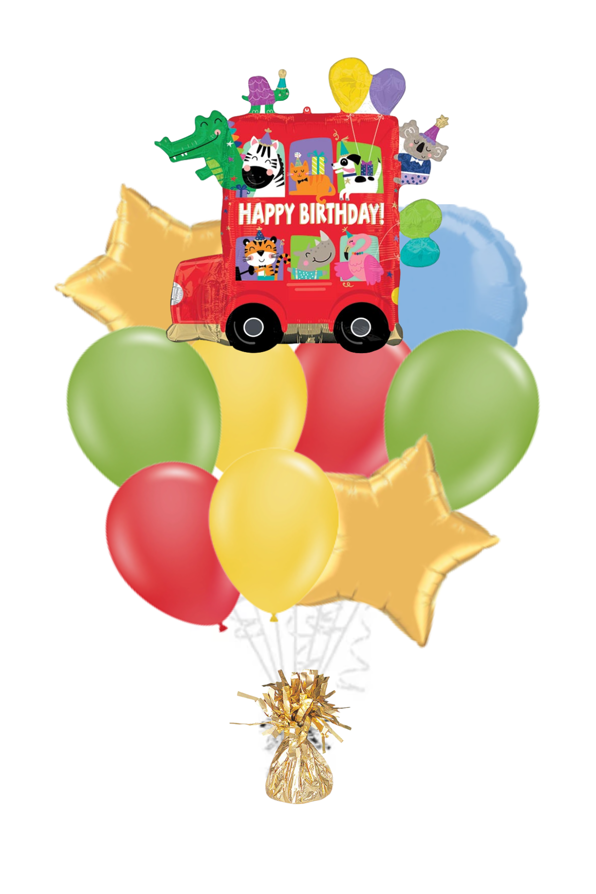 Animal Party Bus Happy Birthday Balloon Bouquet