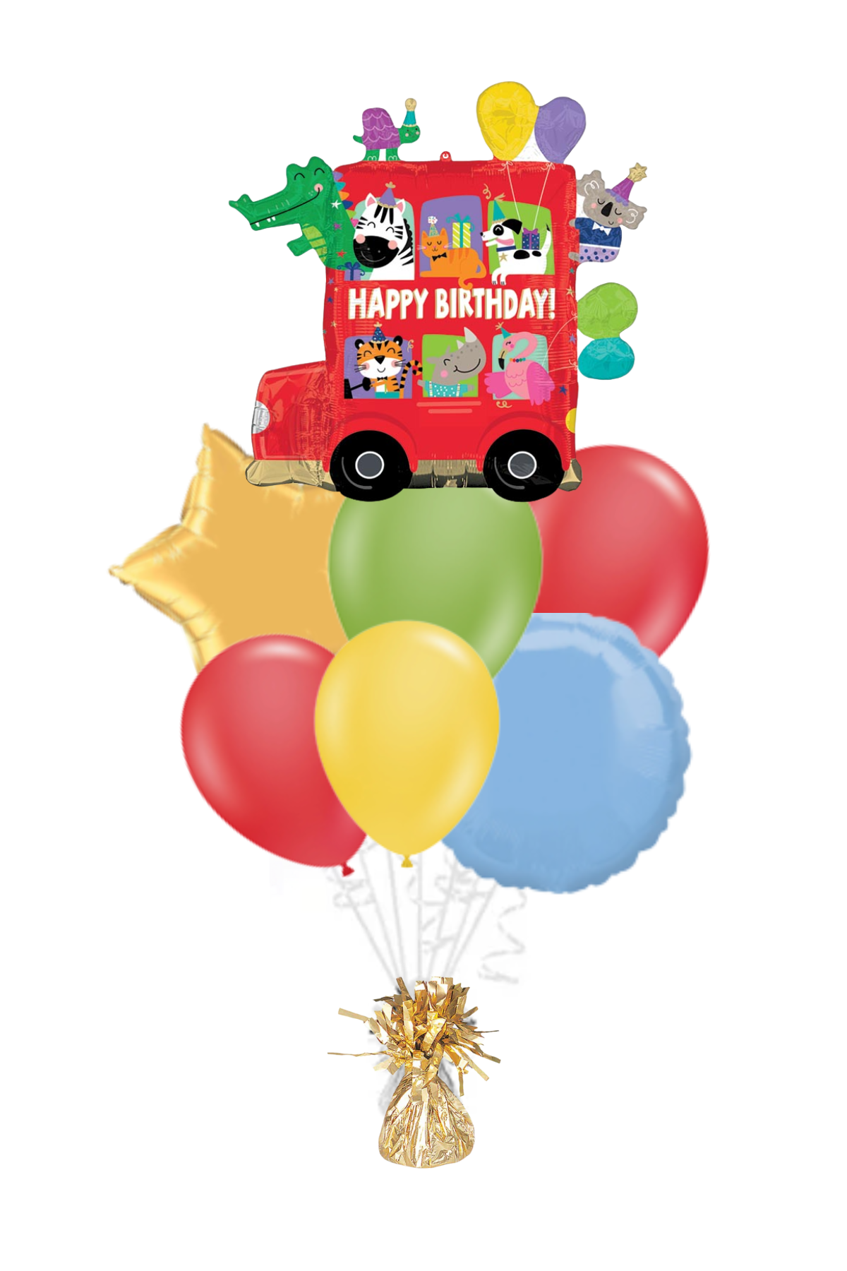 Animal Party Bus Happy Birthday Balloon Bouquet