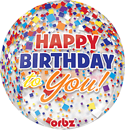 Happy Birthday Clear Confetti Orbz Balloon
