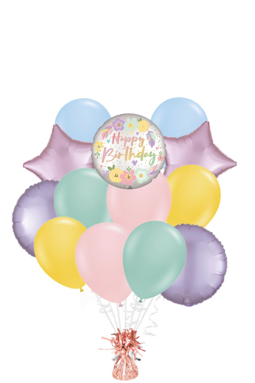 Boho Satin Flowers Happy Birthday Balloon Bouquet