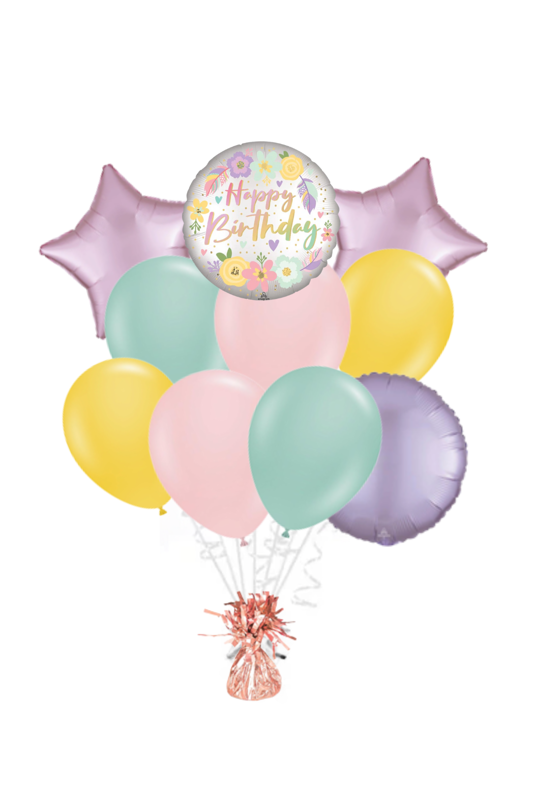 Boho Satin Flowers Happy Birthday Balloon Bouquet