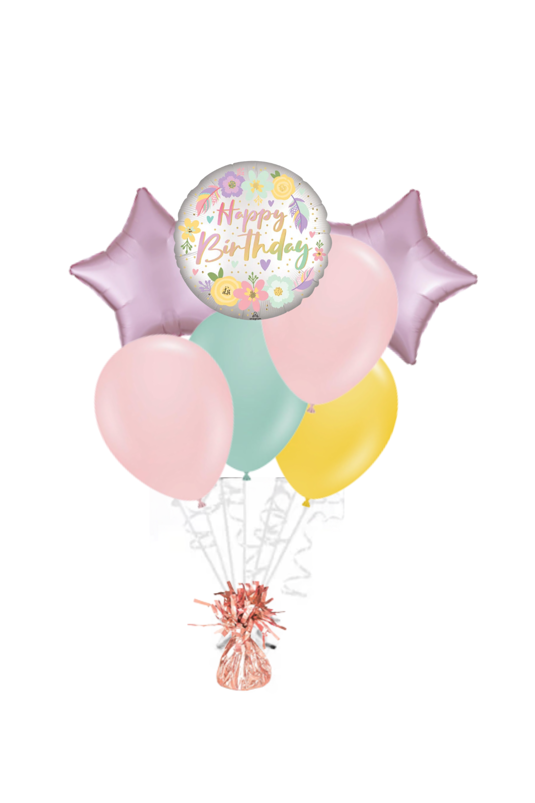 Boho Satin Flowers Happy Birthday Balloon Bouquet