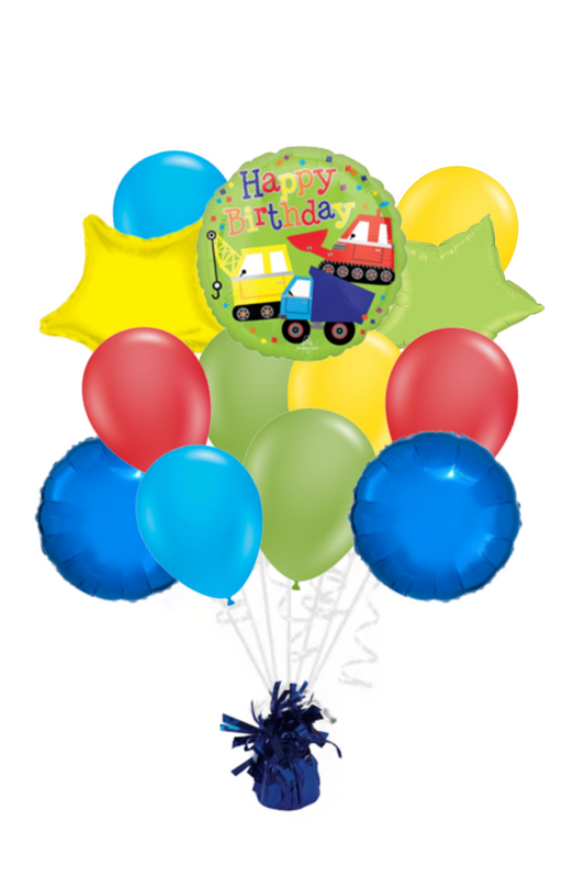 Construction Trucks Happy Birthday Foil Balloon Bouquet