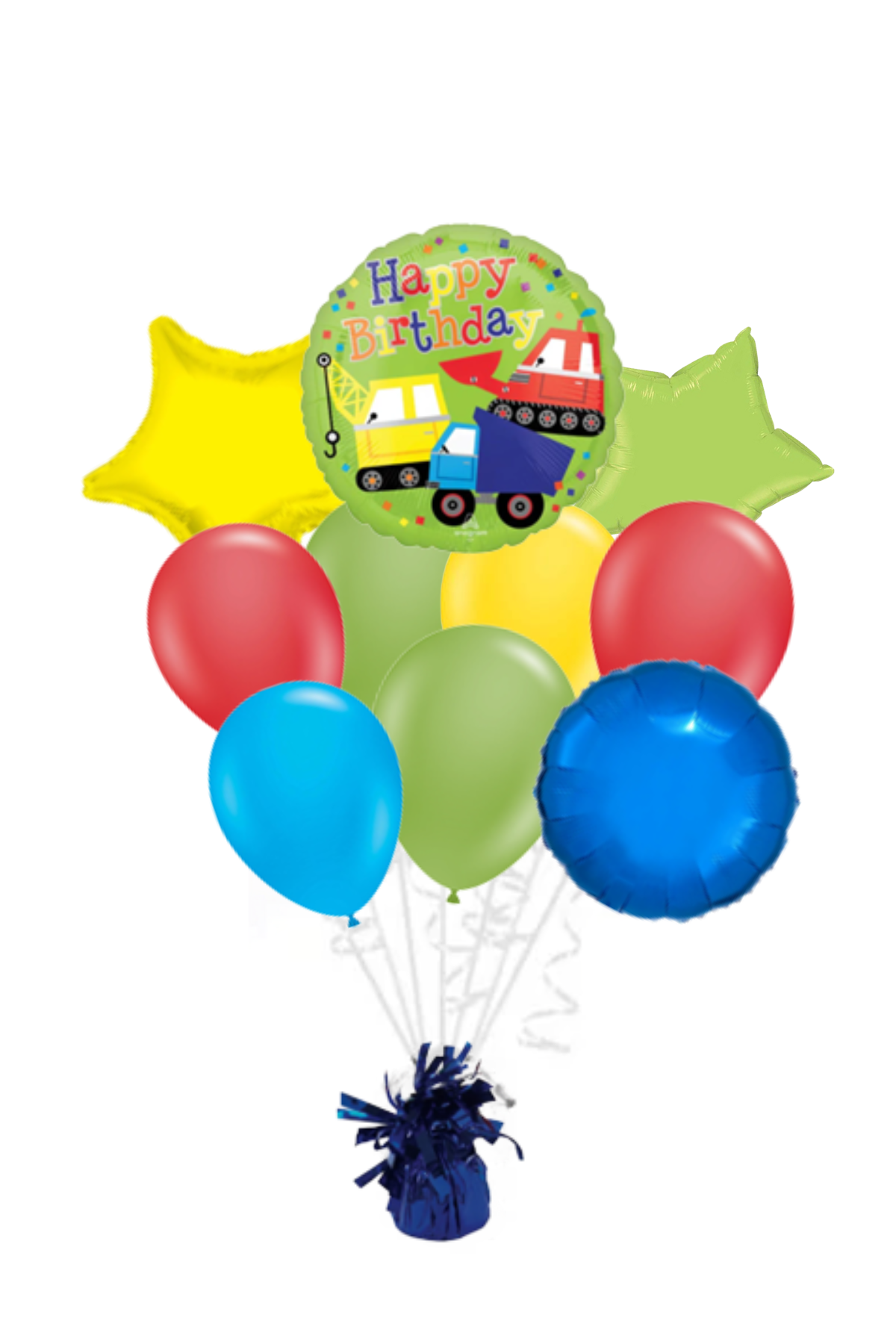 Construction Trucks Happy Birthday Foil Balloon Bouquet