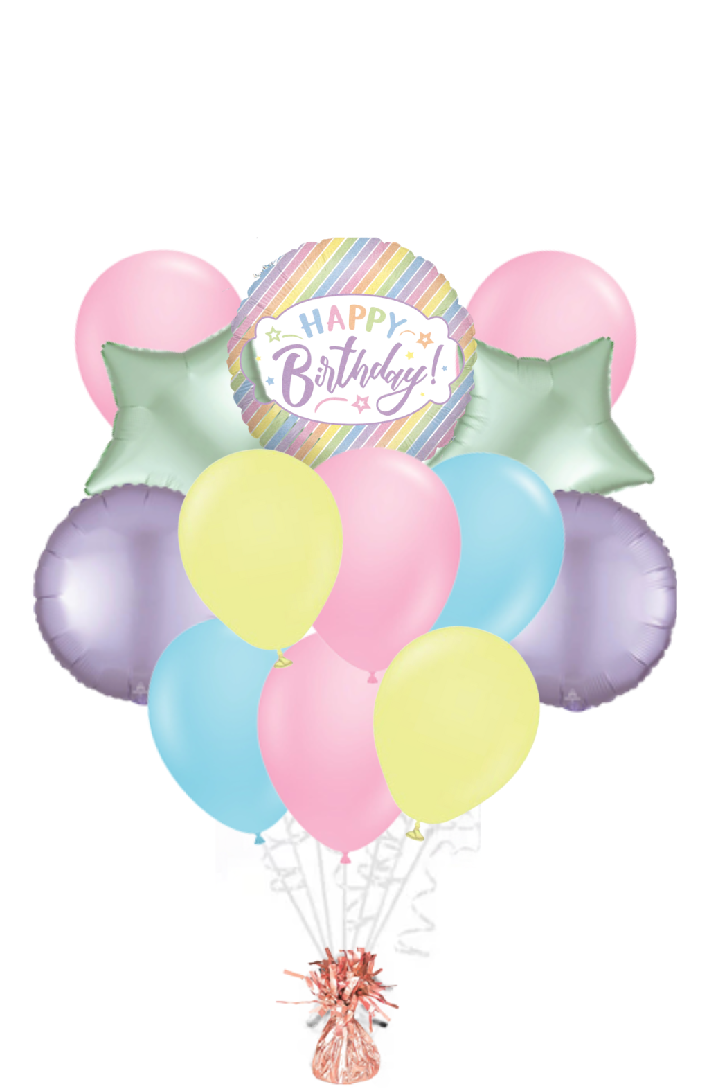 Pastel Holographic Happy Birthday Balloon Bouquet