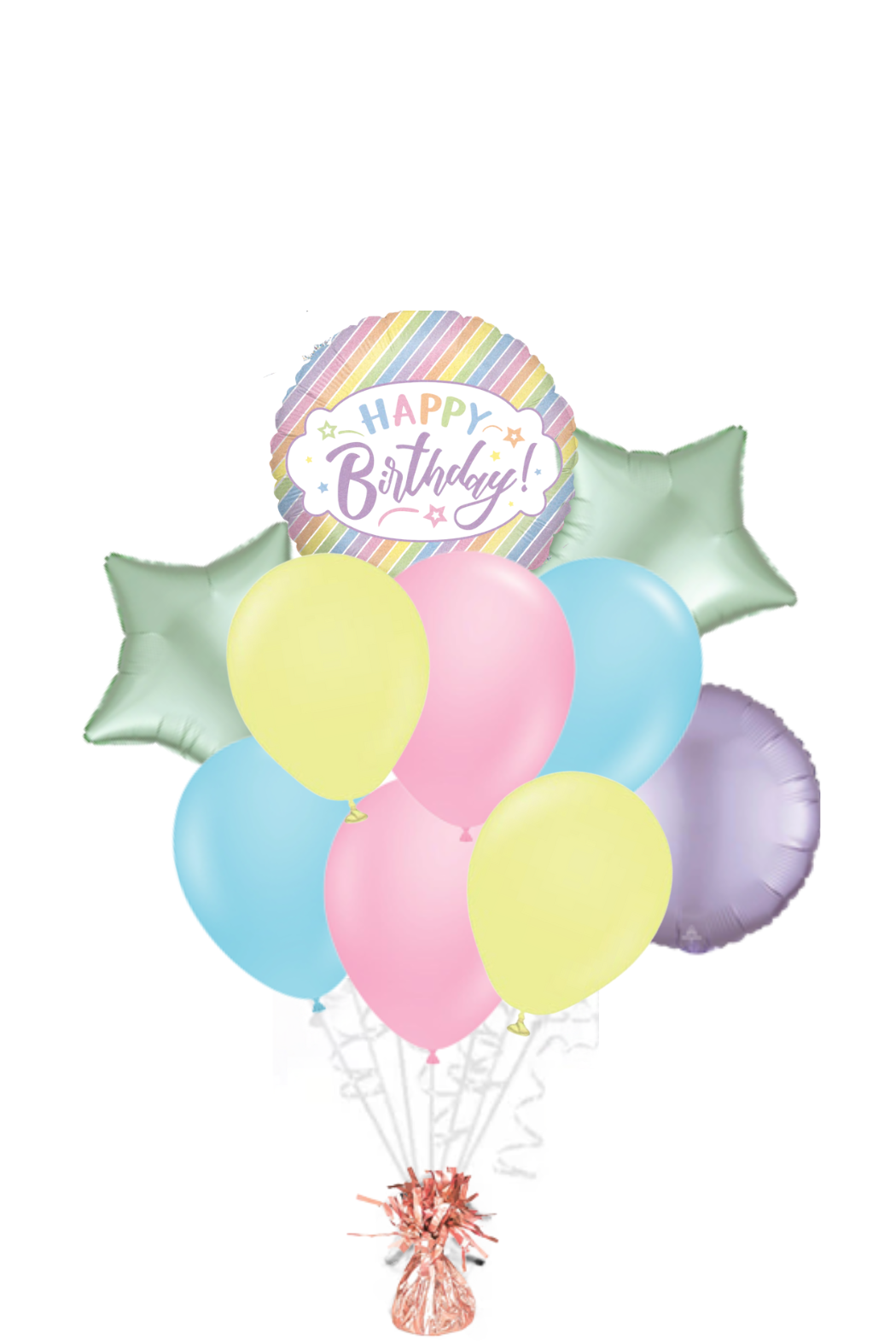 Pastel Holographic Happy Birthday Balloon Bouquet