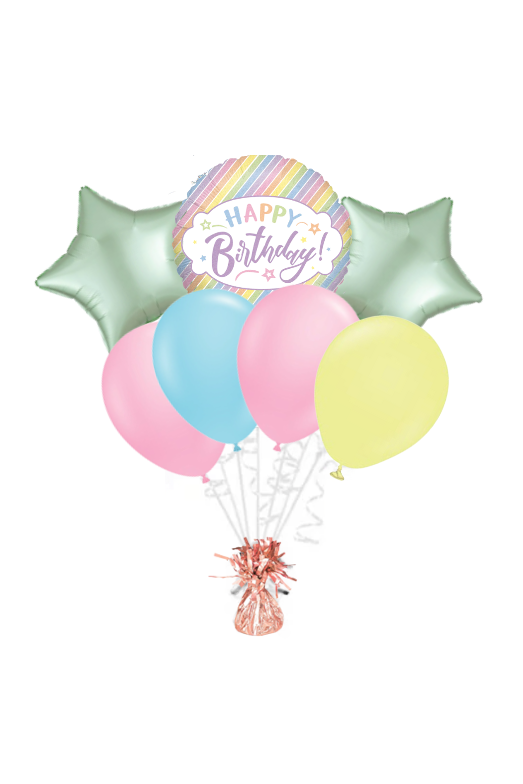 Pastel Holographic Happy Birthday Balloon Bouquet