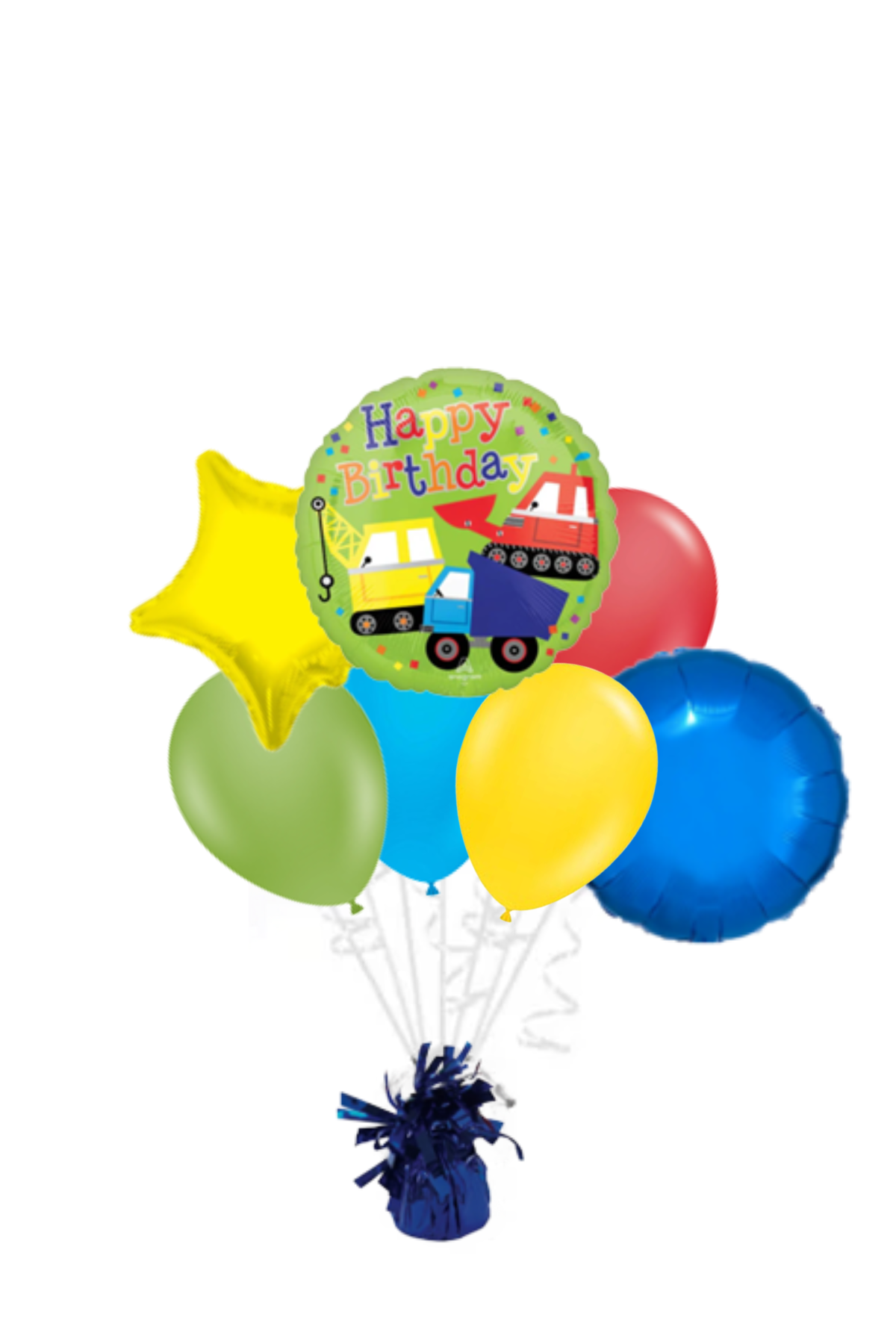 Construction Trucks Happy Birthday Foil Balloon Bouquet