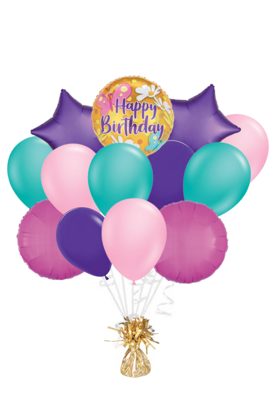 Daises & Butterfly Happy Birthday Foil Balloon Bouquet