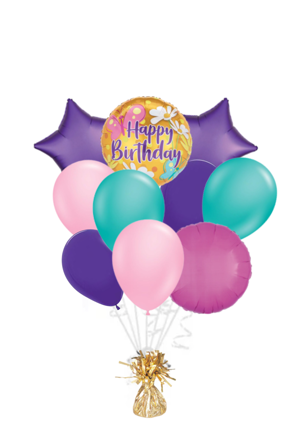 Daises & Butterfly Happy Birthday Foil Balloon Bouquet