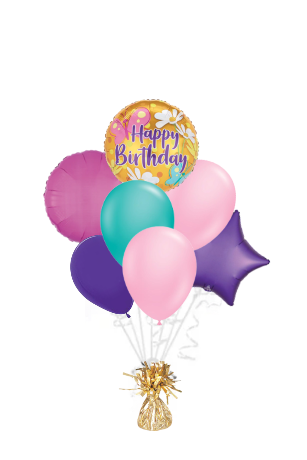 Daises & Butterfly Happy Birthday Foil Balloon Bouquet