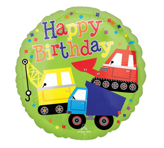 Construction Trucks Happy Birthday Foil Balloon