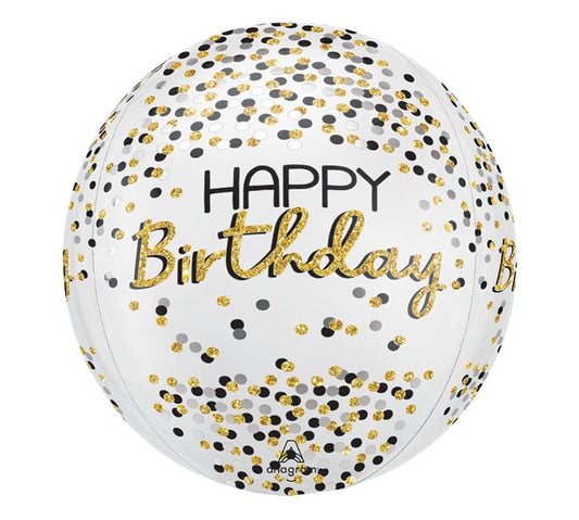 Silver, Black, and Gold Birthday Orbz Balloon