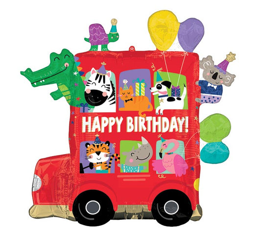 Animal Party Bus Birthday Shape Balloon