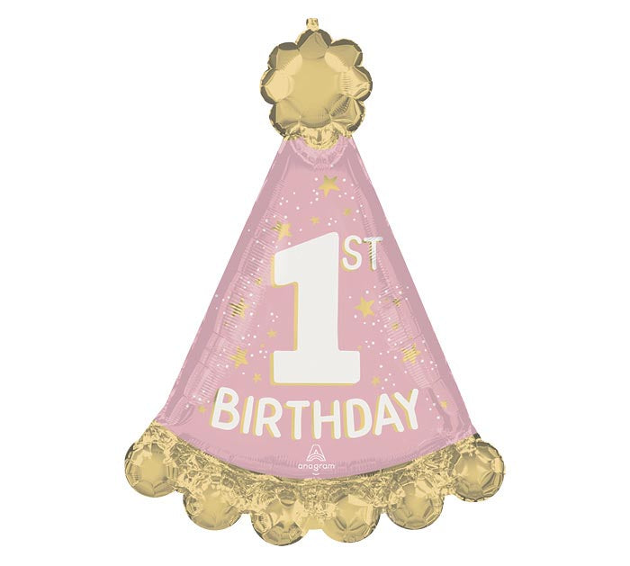 1st Girl Birthday Hat Balloon