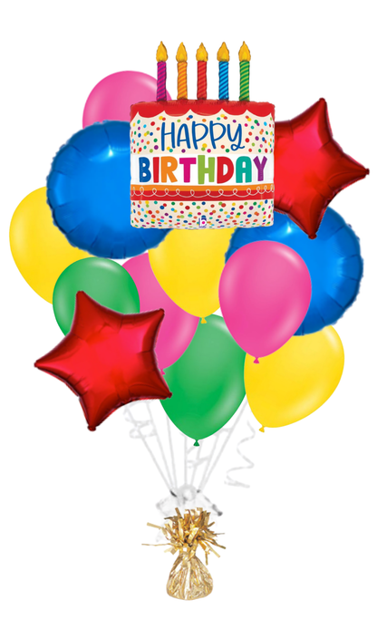 Bright Candles Cake Happy Birthday Balloon Bouquet