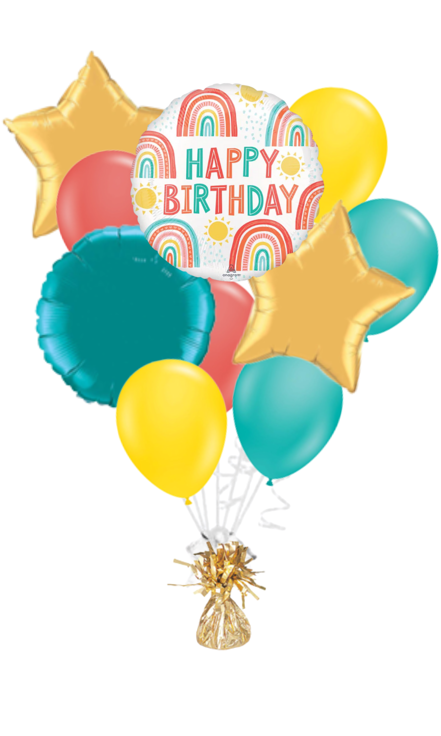 Retro Rainbow Happy Birthday Balloon Bouquet