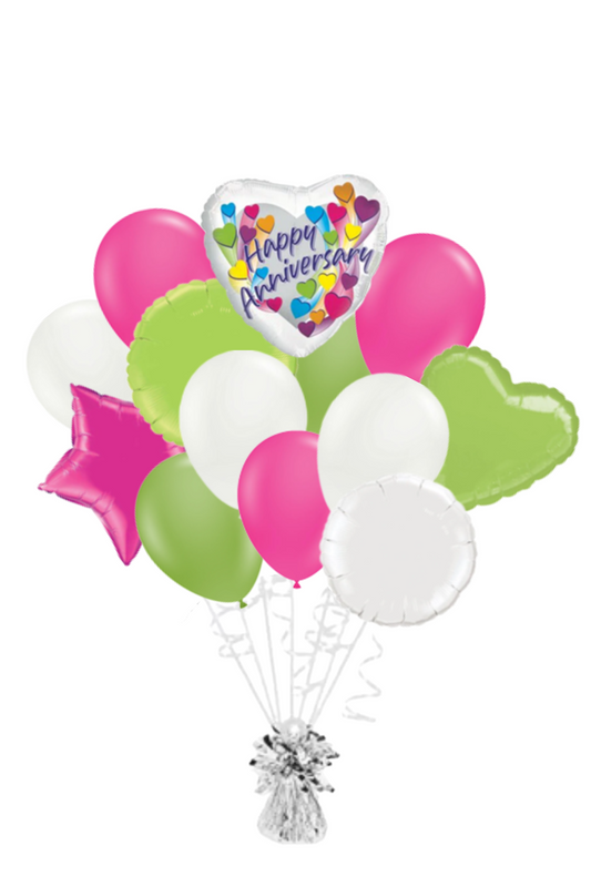 Colorful Heart Happy Anniversary Balloon Bouquet
