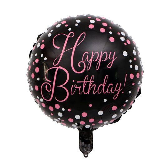 Pink and Black Polka Dot Happy Birthday Foil Balloon