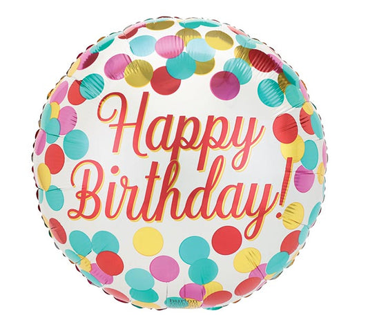 Polka Dots on White Happy Birthday Foil balloon