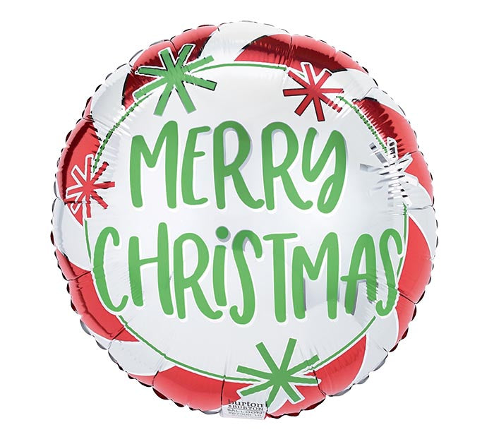 Merry Christmas Peppermint Round Foil Balloon