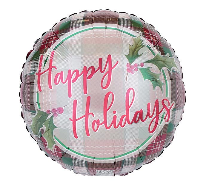 Happy Holidays Plaid Foil Balloon