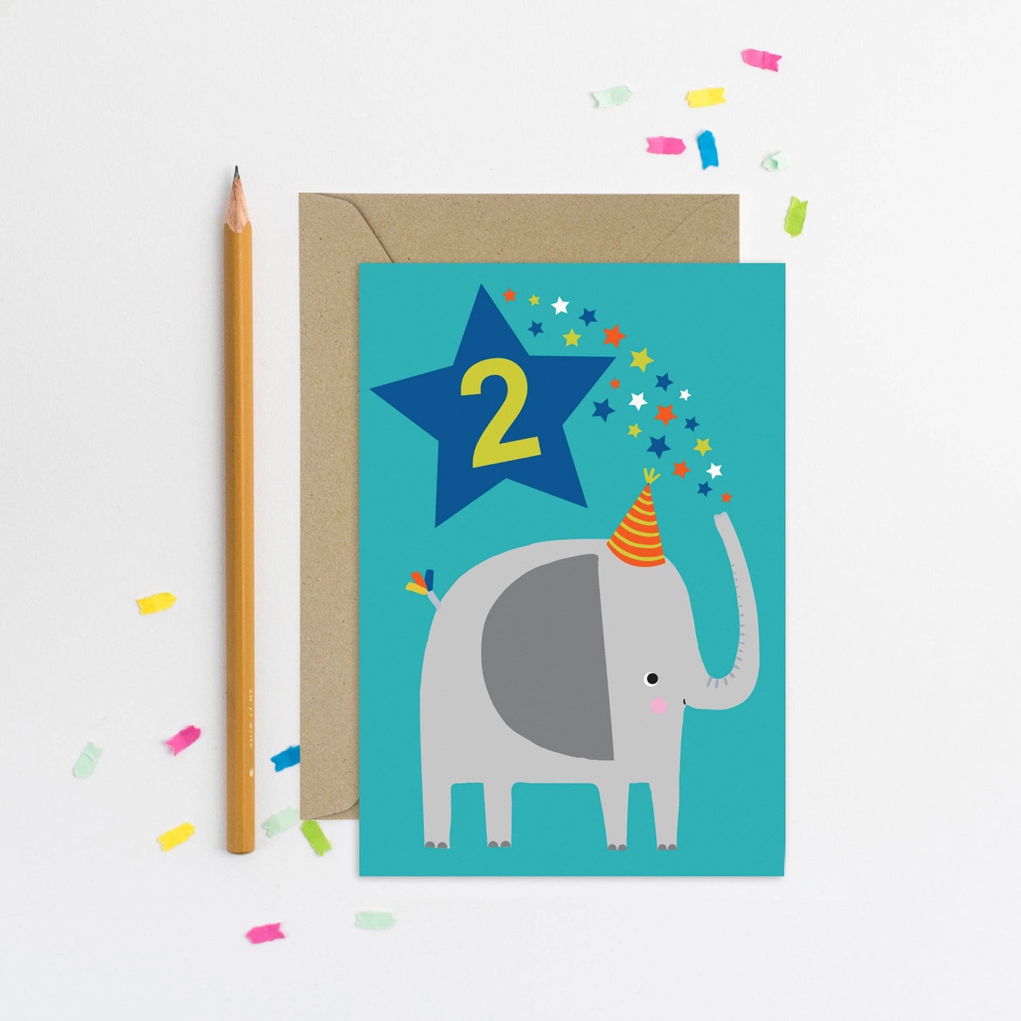 Bright Blue Elephant Toddler 2nd Birthday Card
