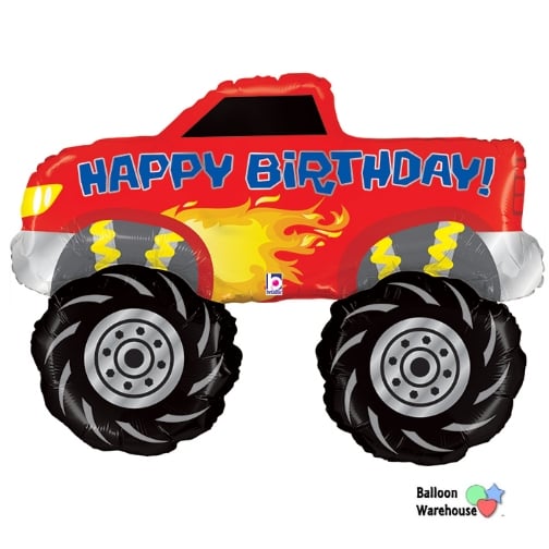 Monster Truck Happy Birthday Foil Balloon