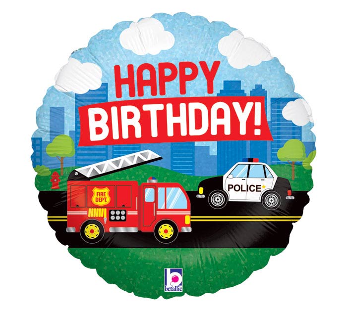 Emergency Vehicle Happy Birthday Foil Balloon
